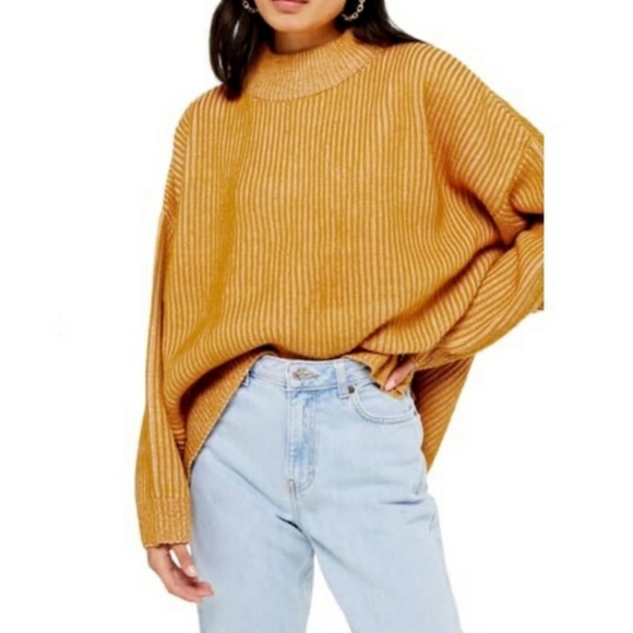 Topshop Sweaters - Top Shop Mock Neck Sweater Yellow/Pink Oversized